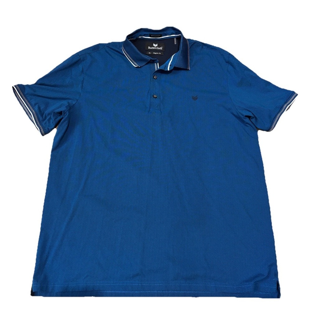 Buttercloth Icy Cotton Polo Shirt‎ Mens XL Blue Black Check Regular Fit Casual